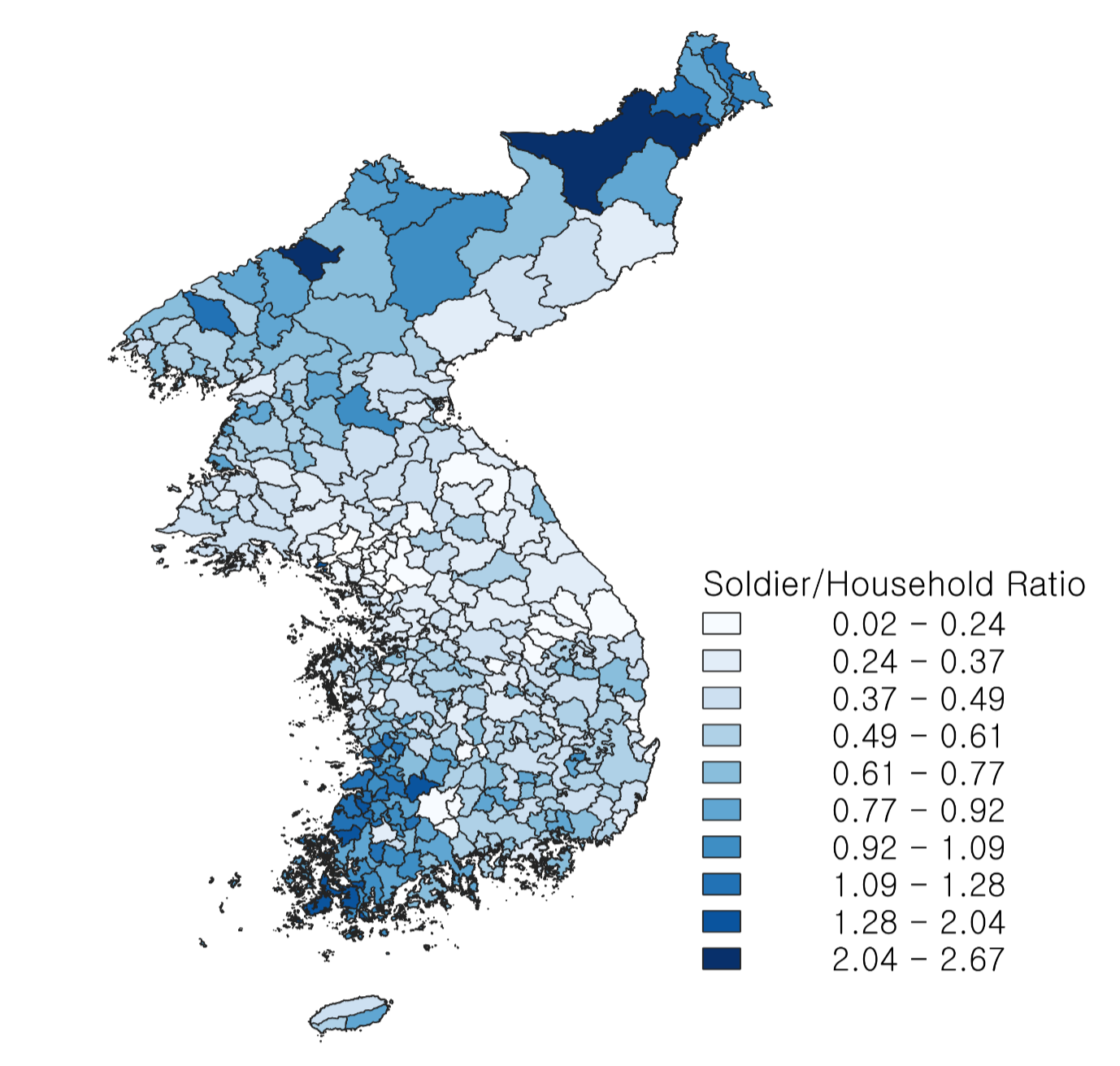 세종실록지리지 군정 비율 지도